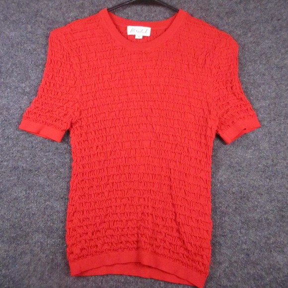 Marled Tops - Marled Shirt Womens Small Red Textured Smocked Short Sleeve Knit Tee Top